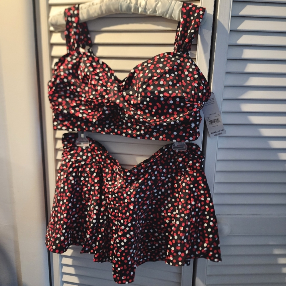 NWT XL retro skirted bikini polka dotted